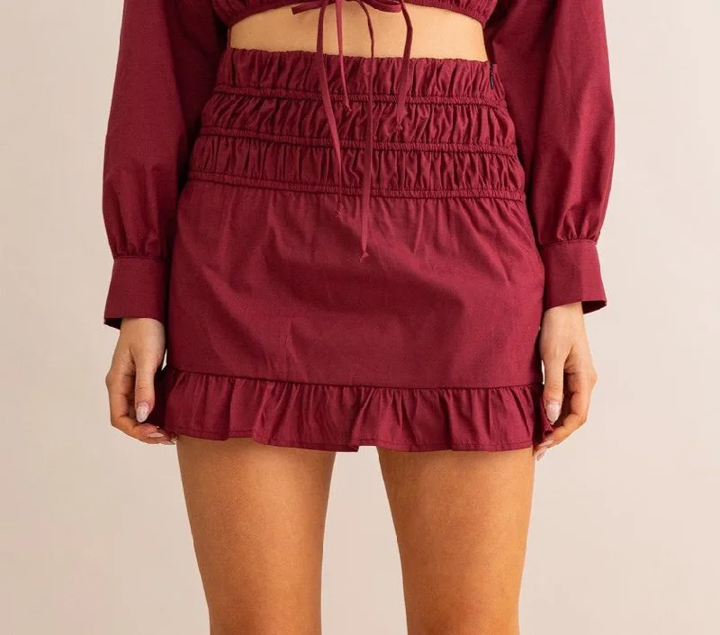 Triple Elastic waist skirt with small bottom ruffle belted skirt waist