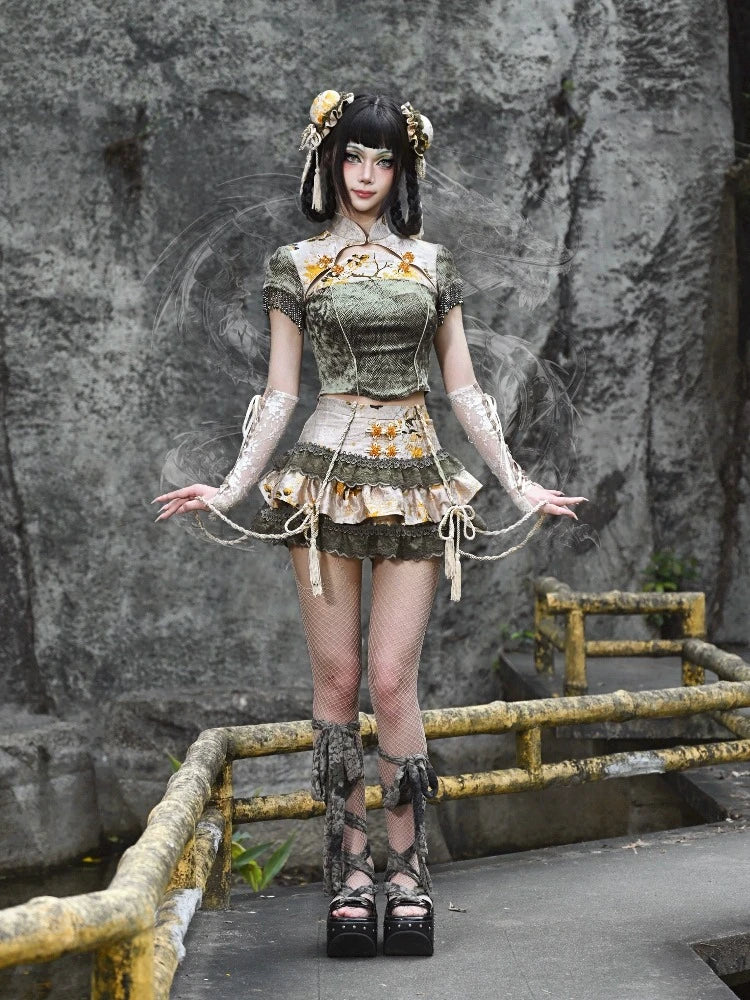 Hot girl chinese style skirt【s0000008162】 leather skirt refined