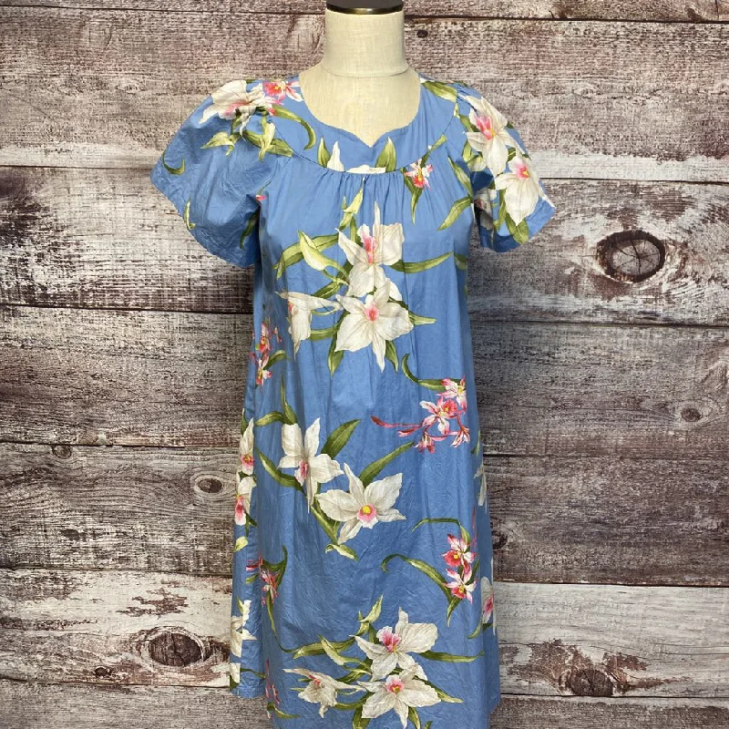 TWO PALMS MADE IN HAWAII BLUE FLORAL DRESS SIZE SMALL TCC Tunic Top Casual