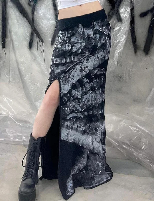 Missy Side Slit Print Midi Skirt 14979 velvet skirt plush