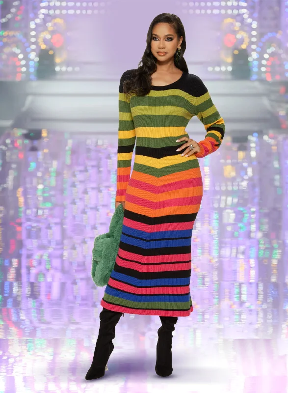 LTQ Knits - 17513 - Stripe Print Knit Dress Tunics Trendy modern