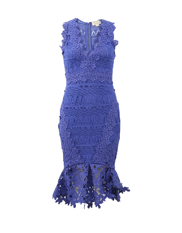 Lace Combo V-Neck Dress Cowl Neckline Elegant
