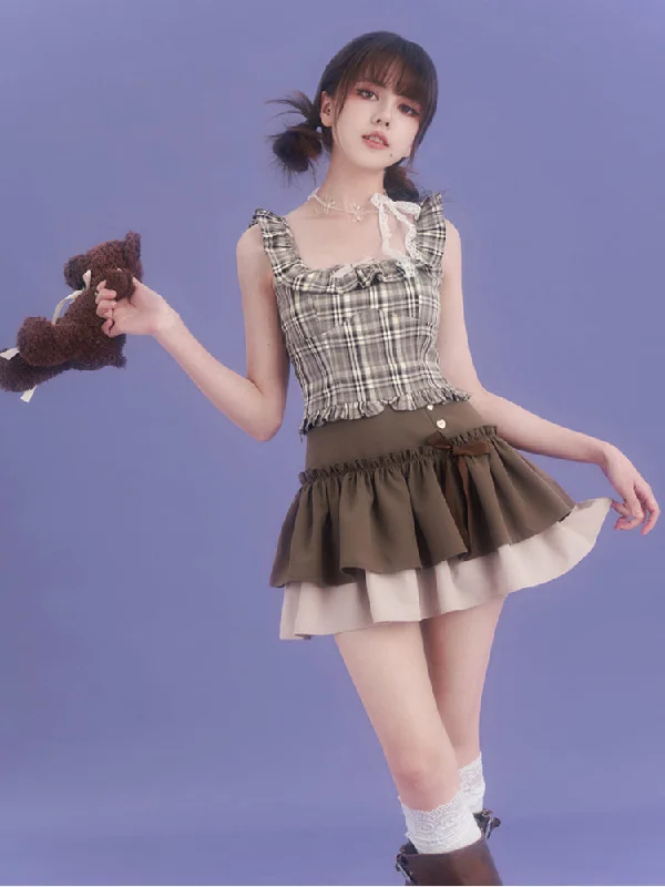 Sweet brown cake skirt【s0000007839】 breathable skirt fabric