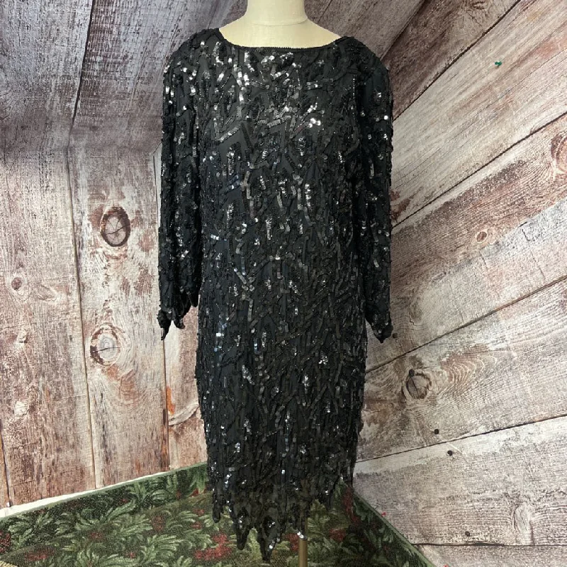 VNTG SWEE LO BLACK SEQUIN SILK DRESS SIZE MEDIUM TCC Tunics Versatile all-occasion