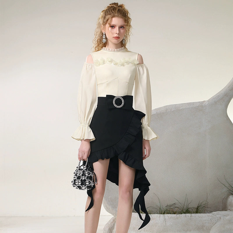 Strapless top irregular skirt two-piece set【s0000006833】 zip skirt side