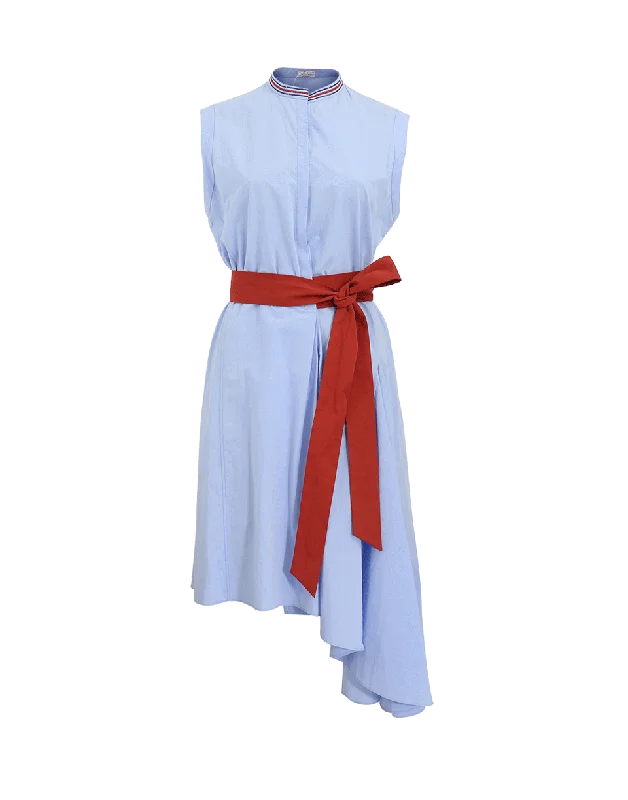 Asymmetrical Hem Tie Waist Dress Tunics Fleece cozy