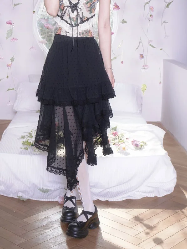 Polka Dot Irregular Hem Lace Ruffle Half Skirt【s0000007872】 summer skirt style