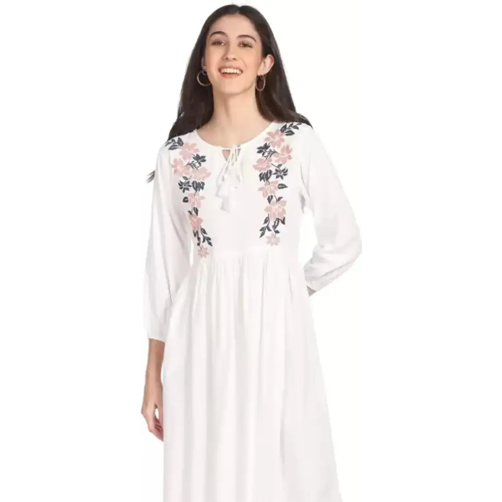 Women Viscose Rayon A-line White Dress Tunics Travel practical