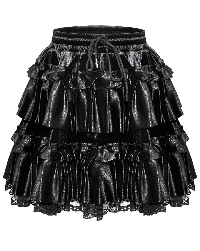 Dark In Love Dark Gothic Lolita Layered Velvet & Lace Frill Skater Mini Skirt leather skirt bold