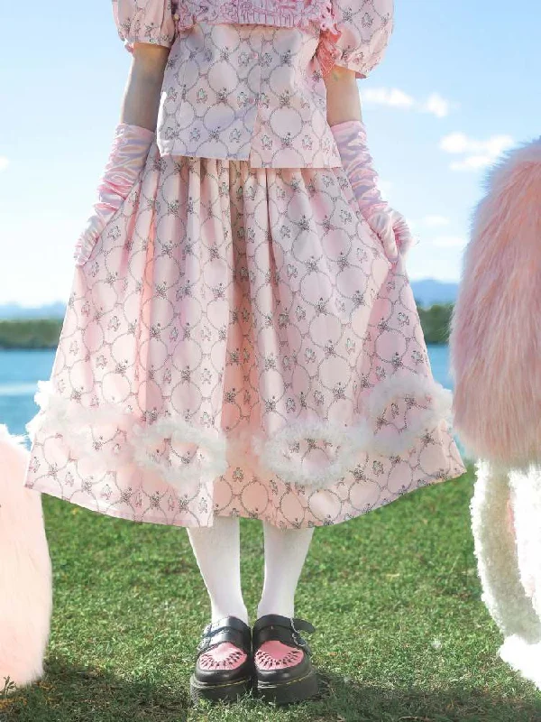Pearl Puppy Print Wave Mesh Lace Skirt【s0000007751】 relaxed fit skirt