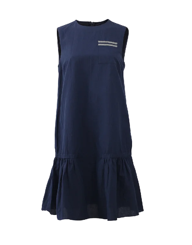 Crinkle Cotton Flounce Dress Tunics Solid Classic