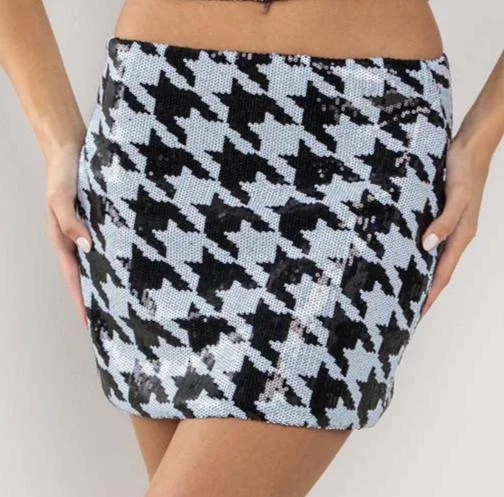 Houndstooth Sequin Skirt wool skirt thick