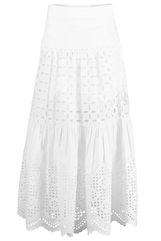 Eyelet Midi Skirt - White high waist skirt