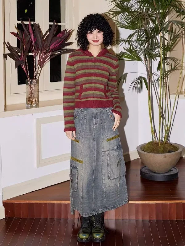 Workwear denim mid-length bustier skirts【s0000007113】 ribbed skirt waist