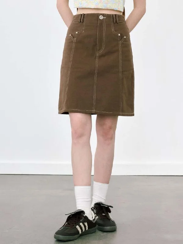 Line Stitch Trapezoid Skirt【s0000008083】 linen skirt relaxed