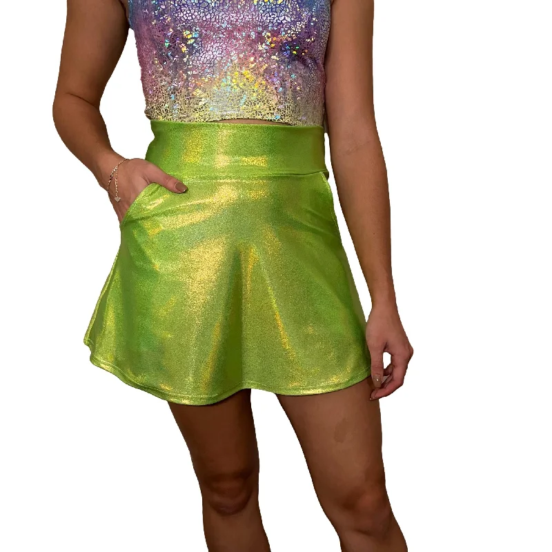 Lime Green Holographic A-line Skirt w/Optional Pockets wool skirt sturdy