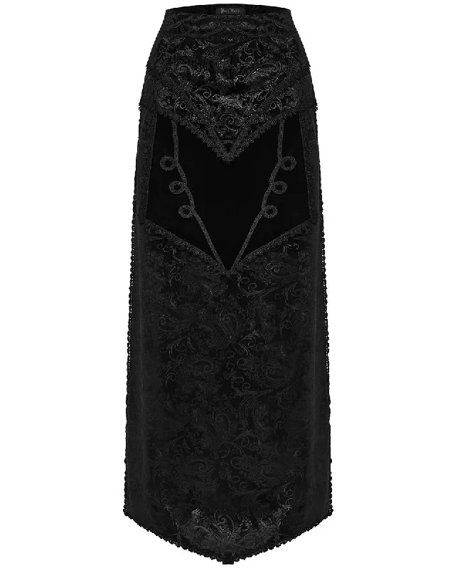 Punk Rave Womens Long Gothic Regency Paisley Velvet Side-Split Skirt cashmere skirt fine