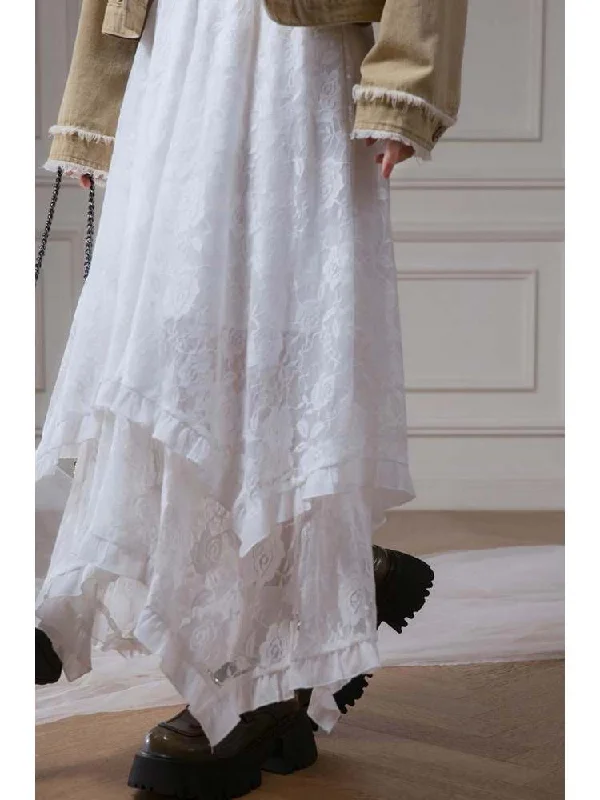 Rose Lace Irregular Hem Long Skirt【s0000007889】 leather skirt sleek