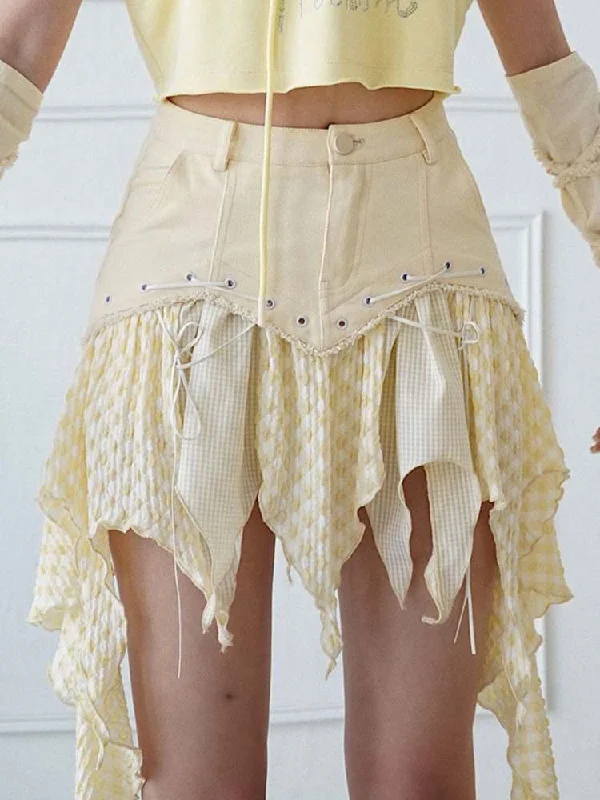 Irregular Hem Patchwork Mini Skirt【s0000008138】 corduroy skirt cozy
