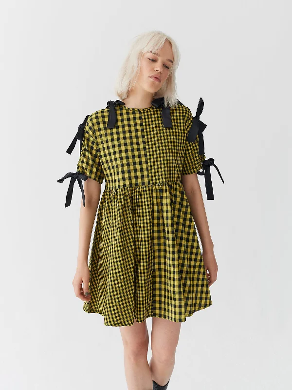 Lazy Oaf Yellow Tie Sleeve Smock Dress Tunics Exclusive limited