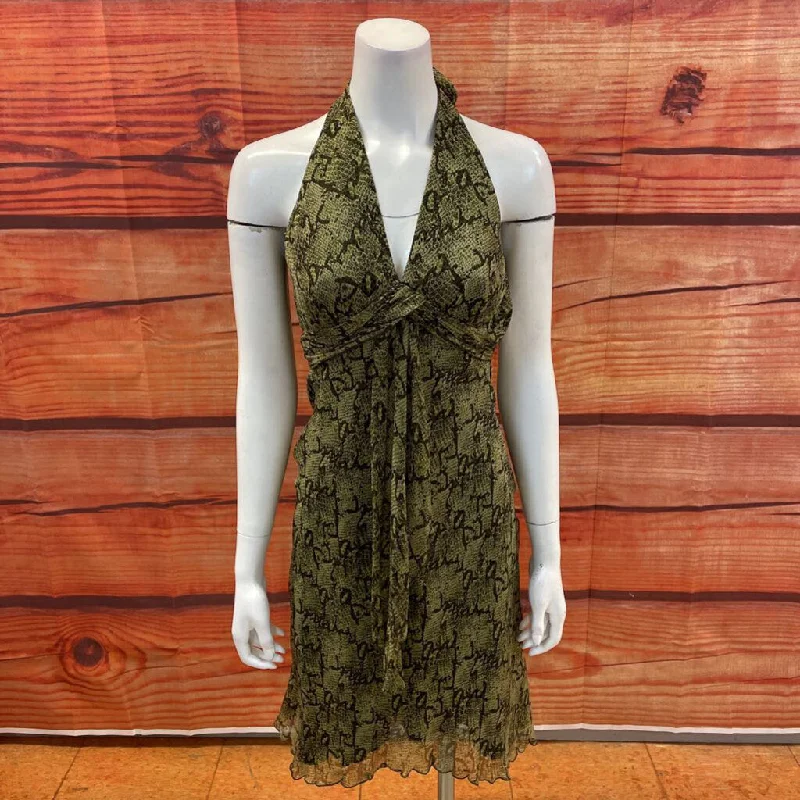 LAUNDRY SNAKESKIN PRINT GREEN HALTER DRESS SIZE 2 TCC Tunics Top rated