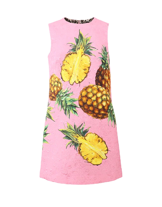 Brocade Pineapple Dress Casual Short Summer