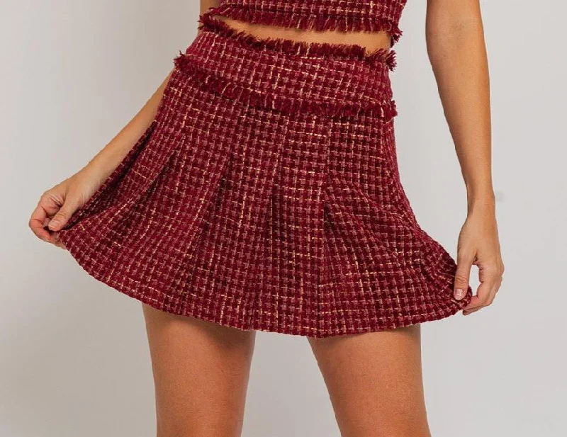 Tweed pleated skirt wrap skirt elegant