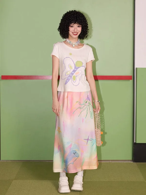 Hand-painted graffiti print A-line skirt【s0000007412】 velvet skirt rich