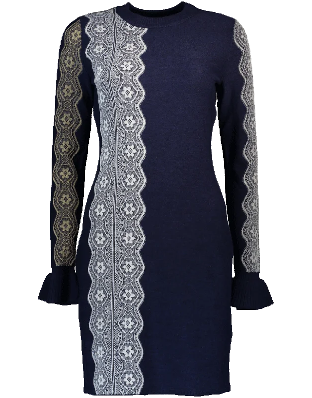 Merino Intarsia Lace Dress Tunics stripes playful