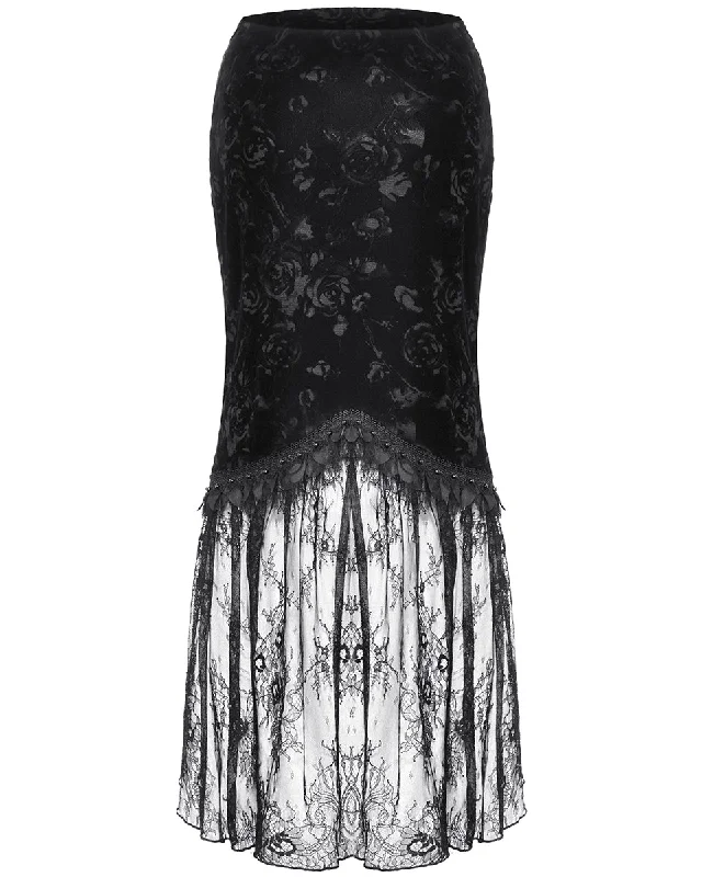 Dark In Love Dark Corporate Gothic Rose Velvet & Lace Pencil Skirt breathable skirt fabric