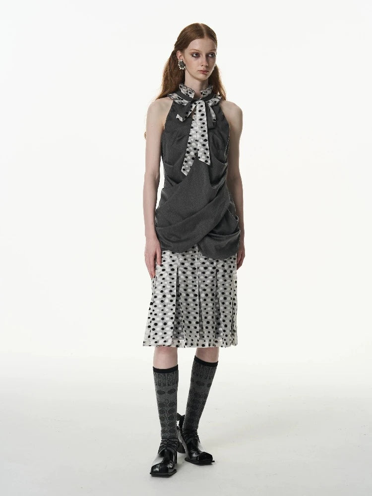 Polka dot pleated skirt【s0000007326】 velvet skirt luxurious