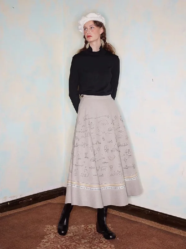 Embroidery / Printed Big Pendulum Skirt【s0000005910】 athletic skirt fit