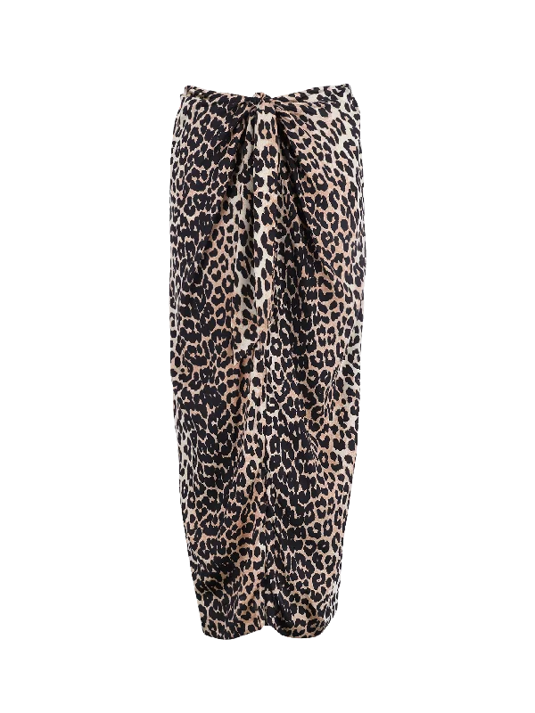 tie-front silk midi skirt linen skirt natural