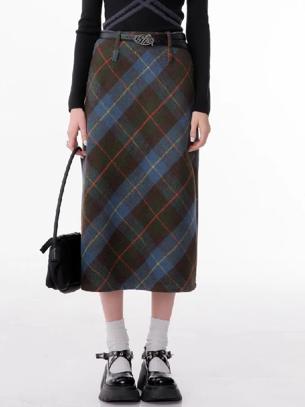 High-waisted thin a-line plaid half-body skirt【s0000006168】 denim skirt fashionable