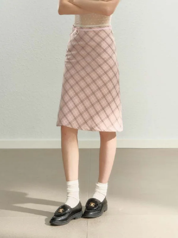 Sweet Plaid Calf Length Skirt【s0000008066】 velvet skirt luxurious