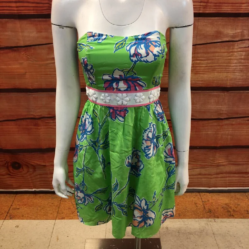 NWOT LILLY PULITZER GREEN FLORAL STRAPLESS SILK BLEND DRESS SIZE Tunics Canvas sturdy