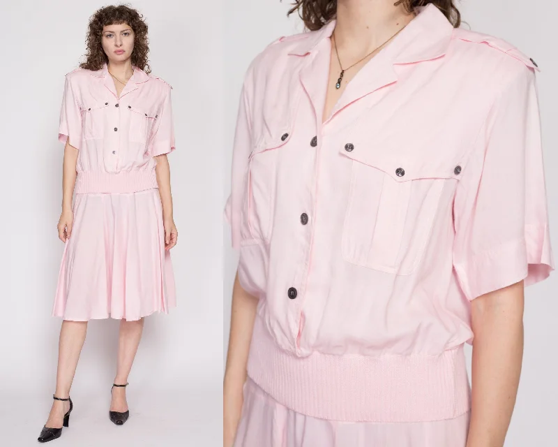 Small 80s Pastel Pink Skirt Set linen skirt light