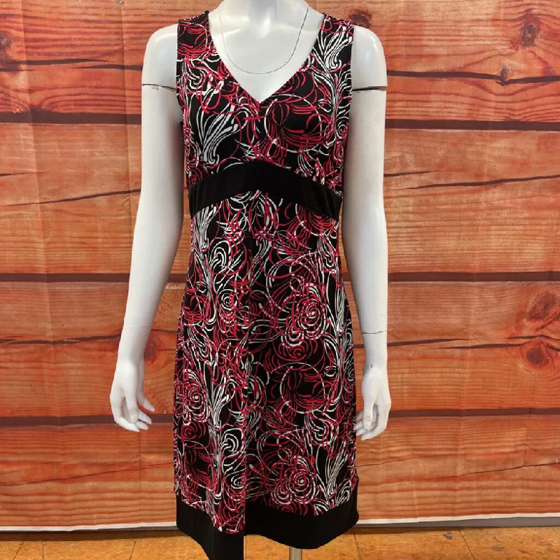 LOFT BLACK PINK WHITE PATTERN DRESS SZ 8 TCC Tunics Polka dots