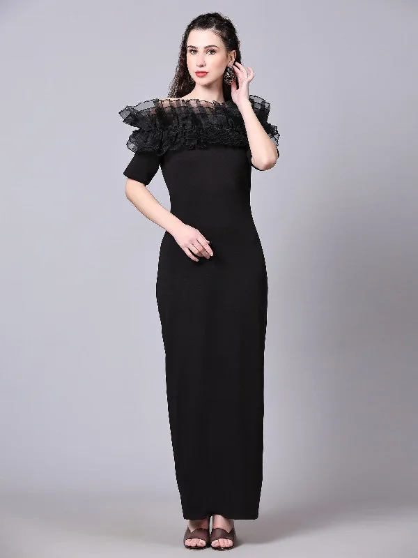 Black  Designer Cotton Lycra Off Shoulder Women's Regular Fit Dress Tunics Favorite customer