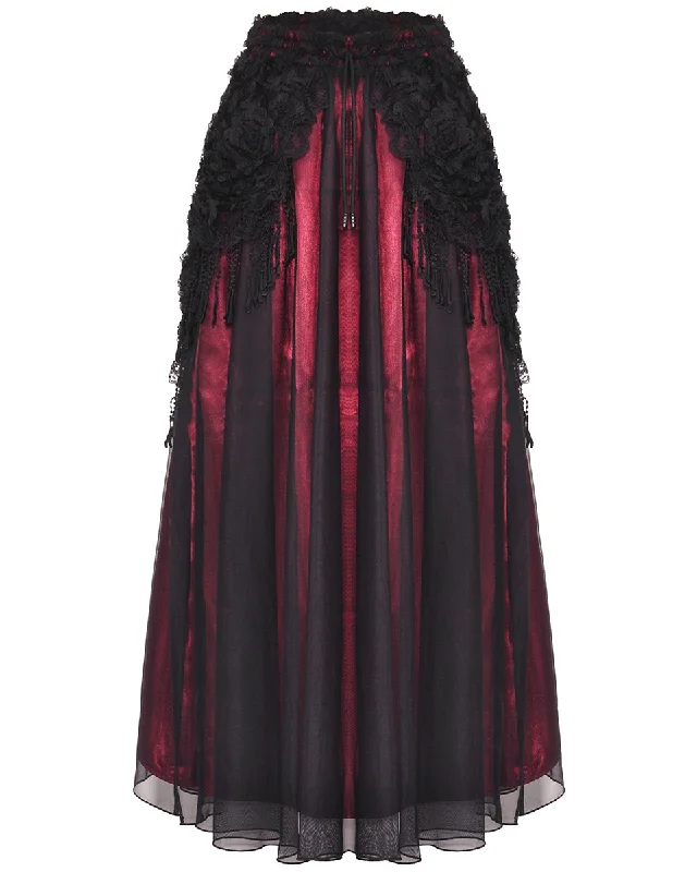 Dark In Love Gothic Petals Embellished Lace Layered Maxi Skirt - Red & Black wool skirt sturdy