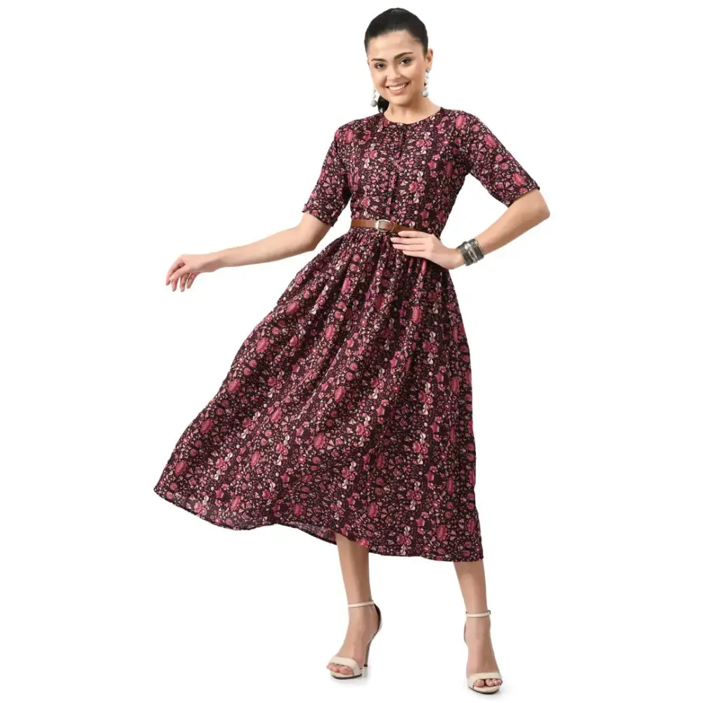 Trendy Women fit and flare long dress with belt. Tunics Running lightweight