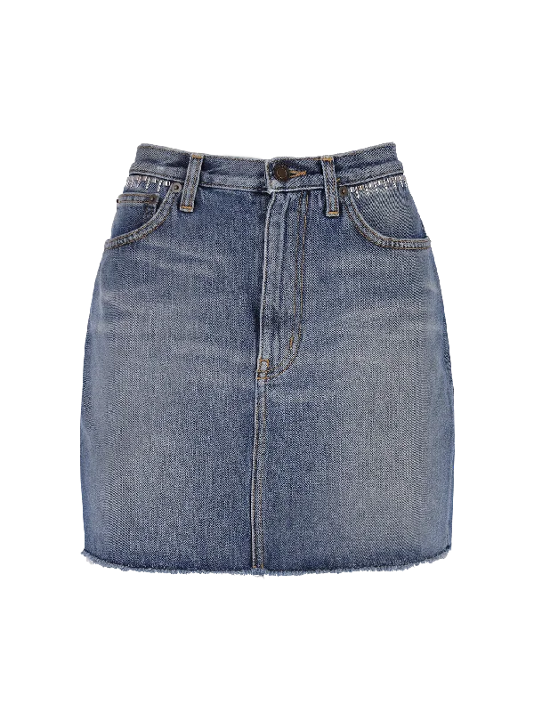 stud-detail mini denim skirt silk skirt lustrous