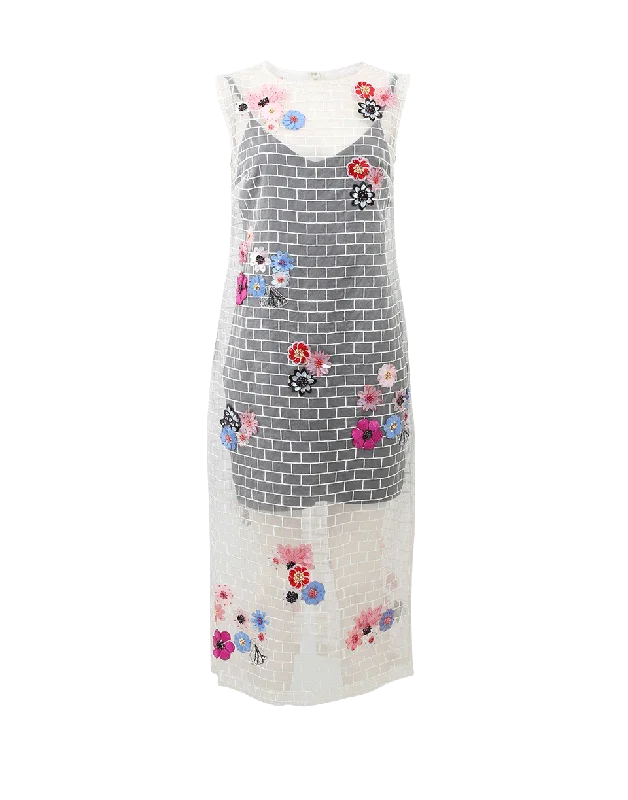 Flower Embroidered Brick Dress Tunics Solid Classic
