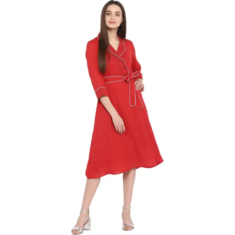 Women Stylish Cotton Blend A-line Dress Boat Neckline Classic