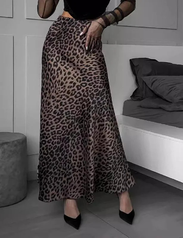 Ladies Leopard Print Hem Drape Skirt 888 slim fit skirt