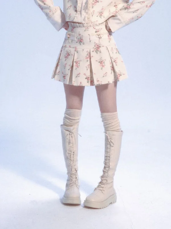 Patchwork Pleated Lace Half Skirt【s0000007441】 corduroy skirt cozy