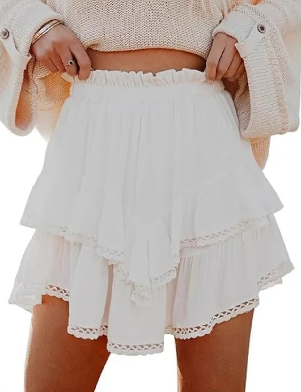 Ladies Solid Color Ruffle Mini Skirt SKS41175 cashmere skirt fine