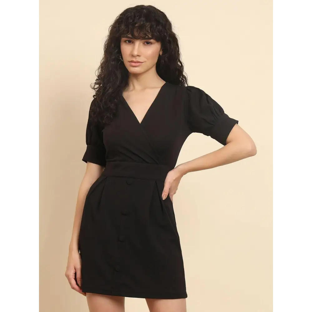 TRENDARREST Black Overlap Dress Tunics Fashionable trendy