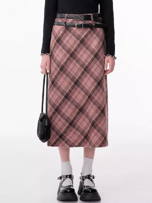 High-waisted thin tweed plaid half-body skirt【s0000006171】 cashmere skirt fine