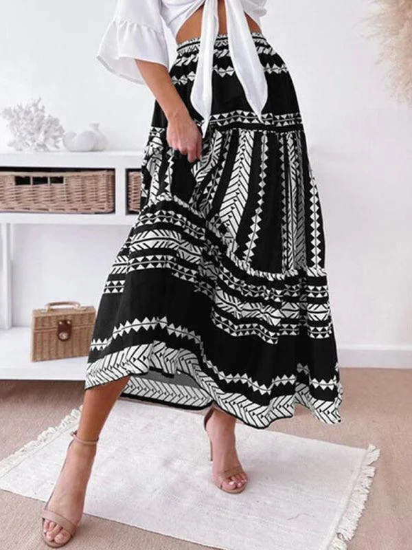 Women Ethnic Style Printed Prairie Skirt denim skirt casual